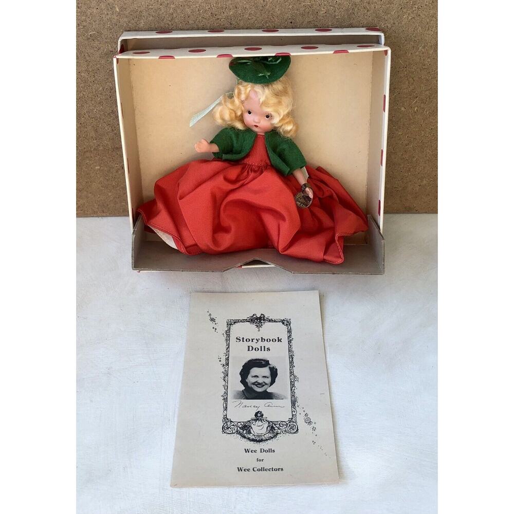 Vintage Nancy Ann Seasons Doll Winter 93 Bisque Red Dress Green Felt New In Box